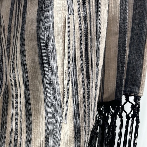 Zara Ecru Neutral Striped Boho 3/4 Sleeves Fringe Kimono festival Jacket sz sm - Picture 3 of 11